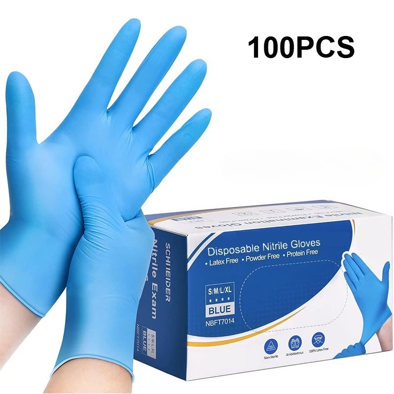 Latex Disposable Glove - 100 قطعة من قفازات النتريل الزرقاء